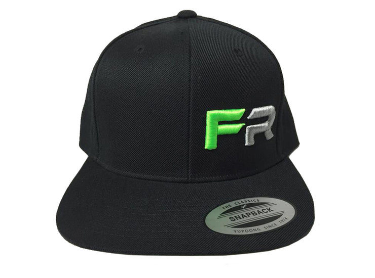 Black Snapback Hat with Green & Grey Logo